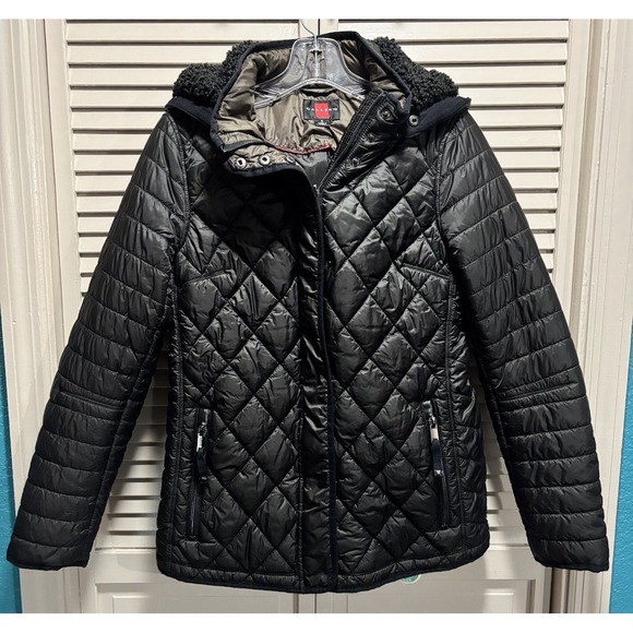 Gallery Jackets & Blazers - Gallery Puffer Jacket Zip/Snap Up Hood Size Large Zip Pockets Lined Black Toggle